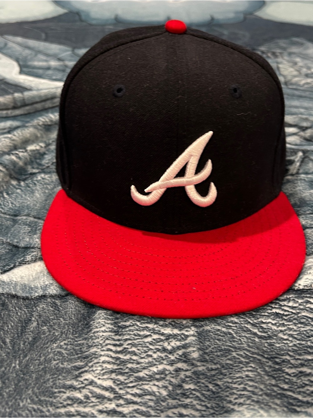 New Era Atlanta Braves Black and Red Fitted Hat with White Script A